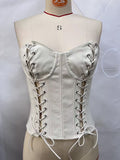 Europe and America INS French-style fishbone corset top with waist-cinching straps, a sexy and stylish backless design, and a fitted silhouette