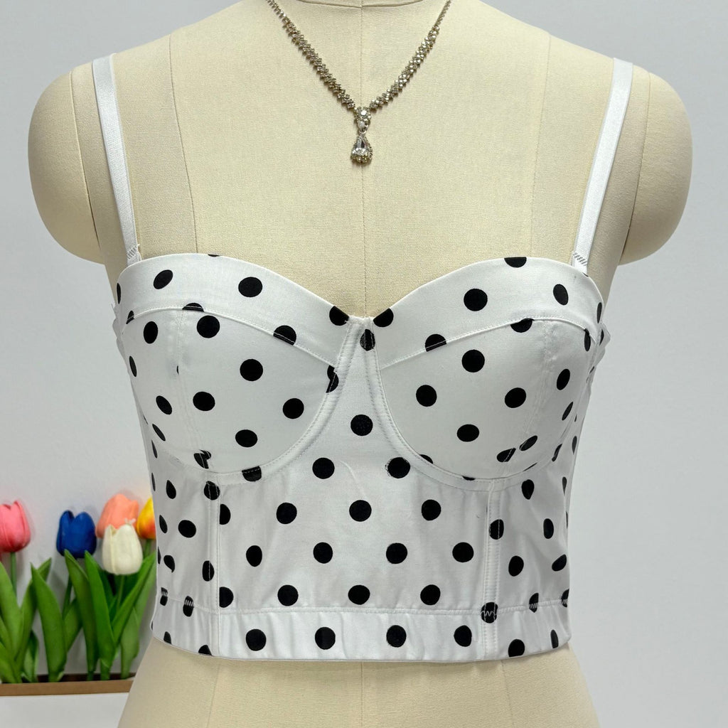 French-style retro polka dot shaping fishbone corset top, a sexy and stylish piece for a chic and edgy look