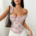 Cross-border European and American style, sexy embroidered ruffled lace underwire fishbone bra, slim-fit tie-up camisole 12311