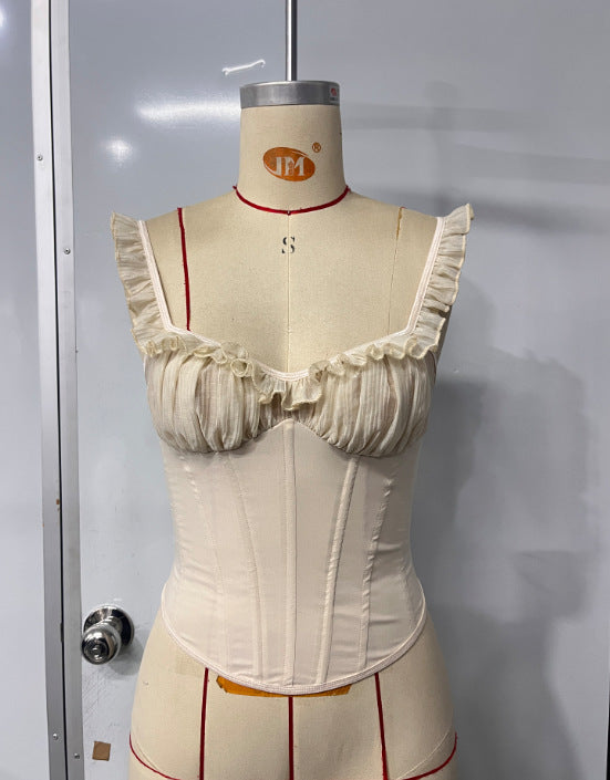 Factory direct sales: European and American style sexy corset top, versatile fishbone design, with back ties and a small strap293