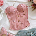 European and American cross-border 3D floral print camisole, sweet outerwear top, strapless bustier with underwire602