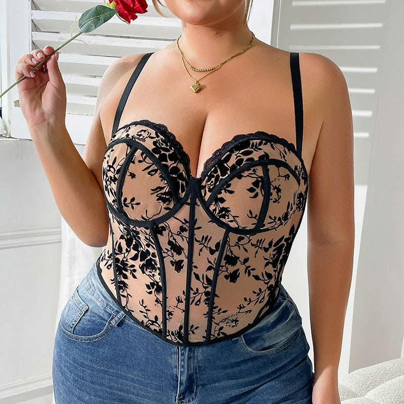 Cross-border plus-size clothing mm Sexy push-up bralette, European and American lace, underwire, fishbone corset, large bust camisole