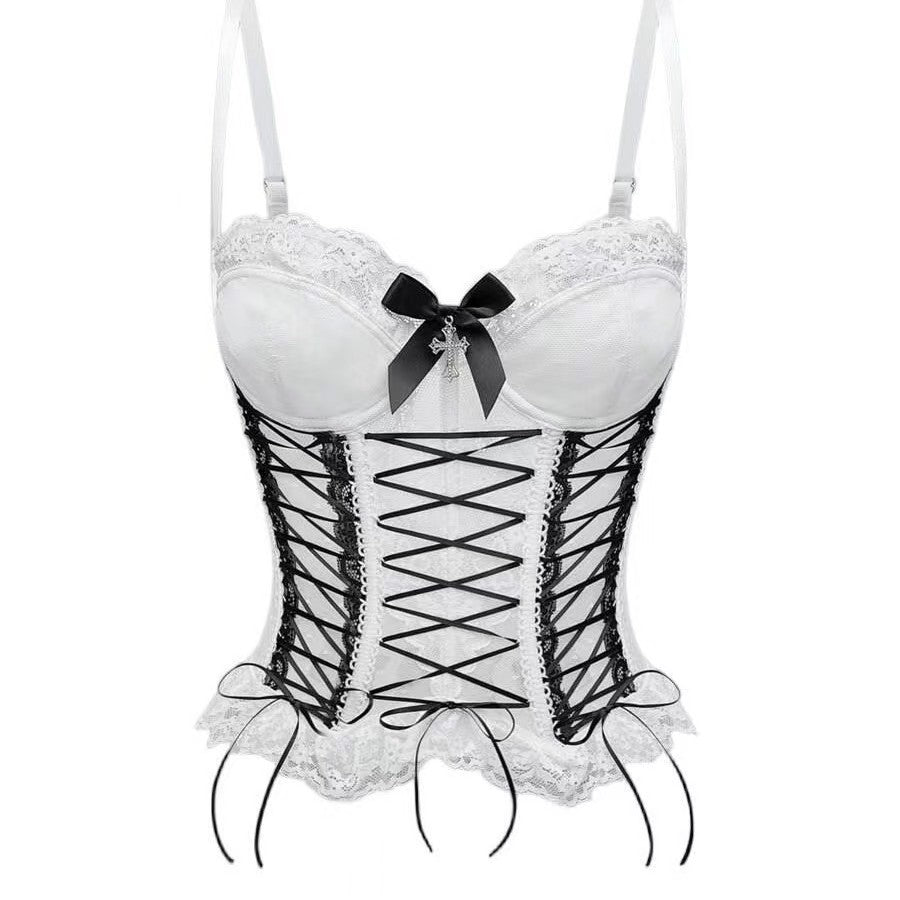 Cross Lace Tank Top Cross-border hot-selling bow-knot criss-cross lace fishbone corset