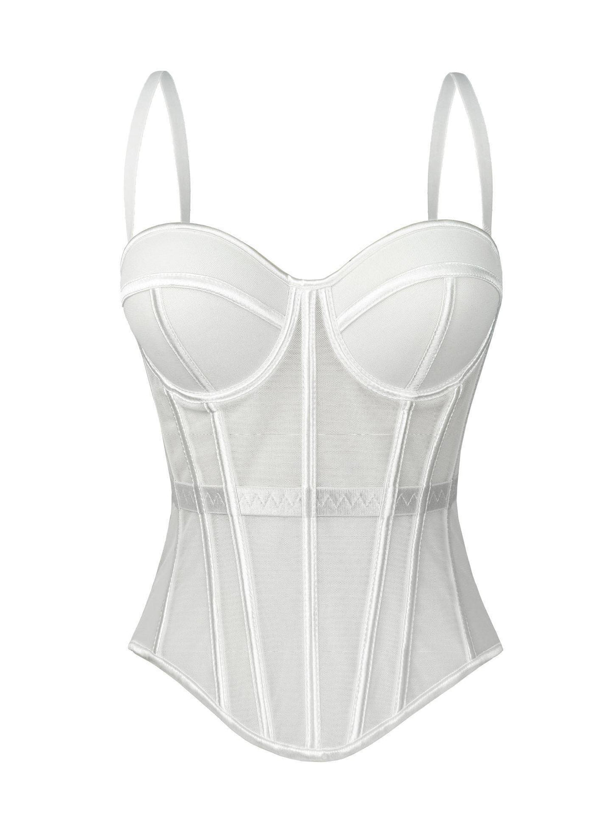 European and American style solid-color fashion fishbone corset top, waist-cinching and slimming, with mesh straps and built-in padding, can be worn as an outer layer
