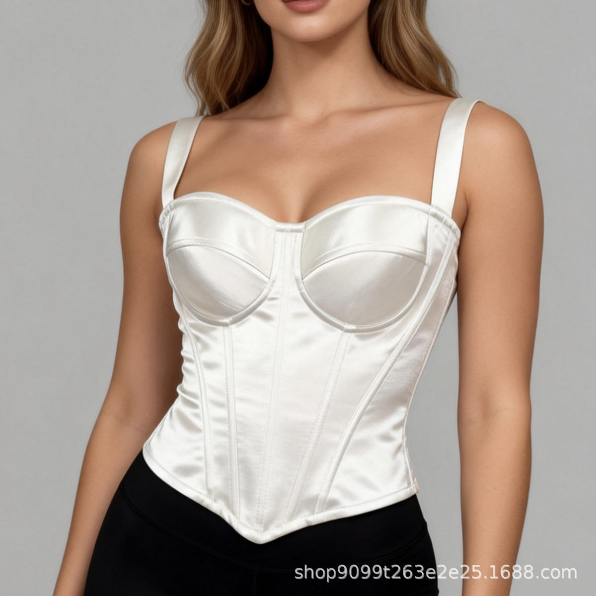2026New European and American style acetate satin fishbone corset, slimming and figure-enhancing, can be worn as an outer garment, women's waist-cinching top