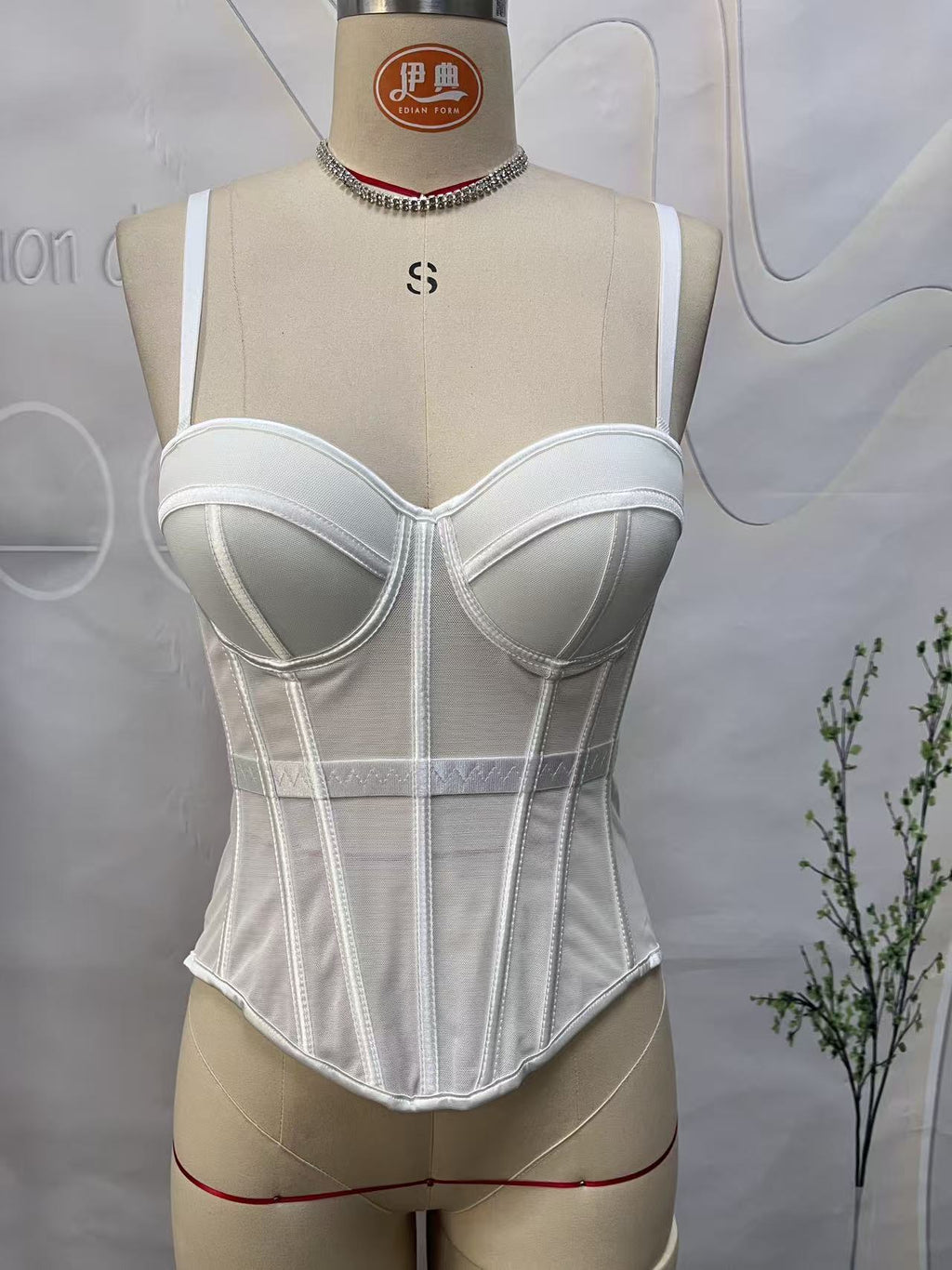 European and American style cross-border mesh fishbone corset, waist-cinching, slimming, shaping camisole with built-in bra, outerwear, shaping top for women