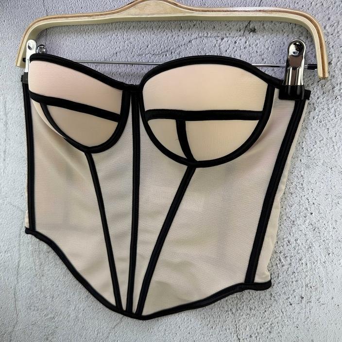 European and American style hot-selling new mesh camisole, retro slim-fit, breathable, elegant fishbone bra with cotton cups