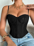 Cross-border sexy fishbone lace embroidered see-through camisole bustier top for hot girls