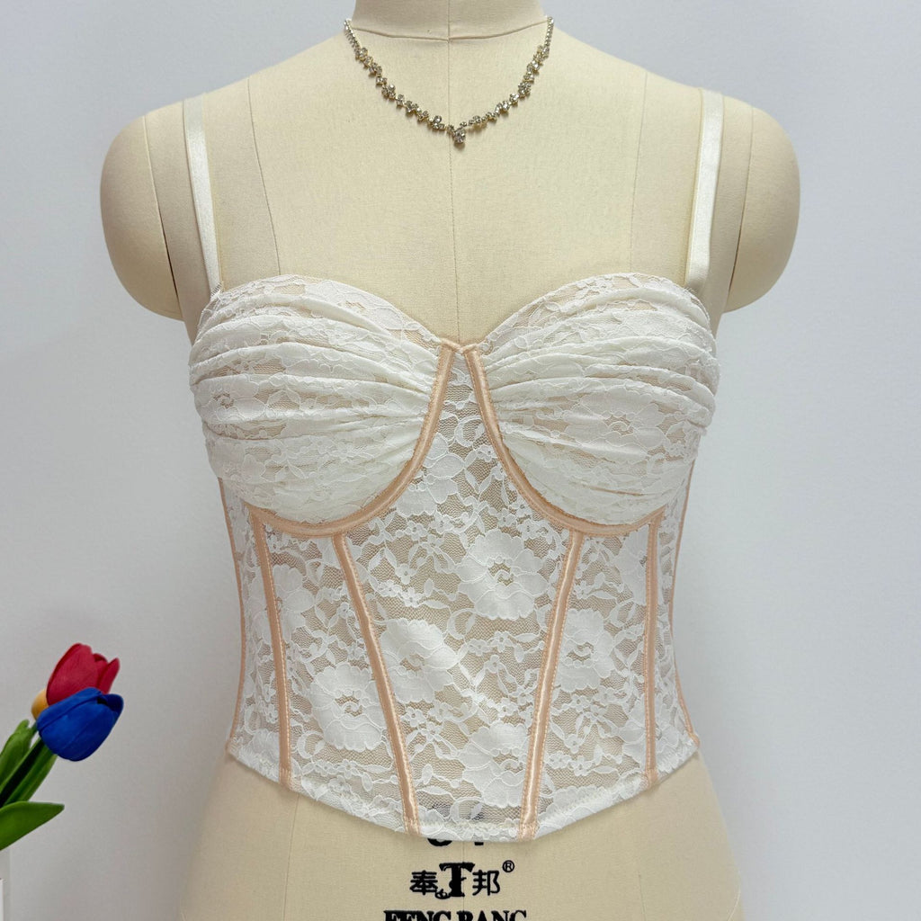 Source factory wholesale French lace jacquard women's corset-style fishbone top for export corset