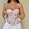 ins Cross-border European and American new style sweet and spicy printed tie-up bustier with fishbone waist-cinching irregular camisole for hot girls12233