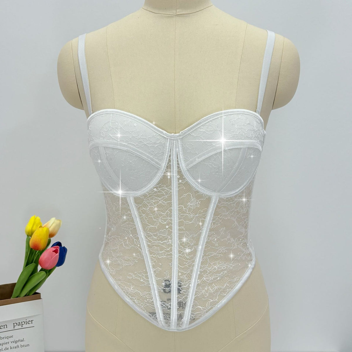 Cross-border hot girl style, European and American solid-color lace and sequin camisole, fishbone design, slim fit, enhances bust, small back, and court-style waist cincher corsets