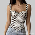 European and American style, trendy, polka-dot print, steel-boned, fishbone-patterned, strapless, slim-fit, short top, women's camisole