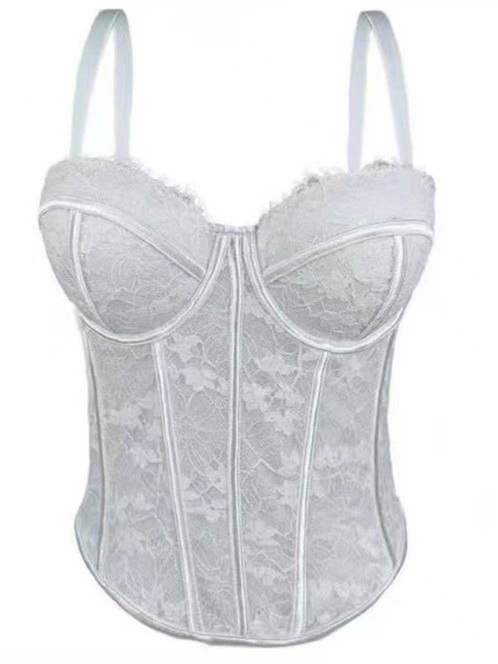 New cross-border European and American style black lace camisole, a high-end piece that can be worn as an inner layer or as an outer garment, designed to shape and enhance the bust with its fishbone support