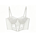 Vest-style bra for women with small busts, featuring lace trim, underwire support, and a long design to enhance the bustline without wires