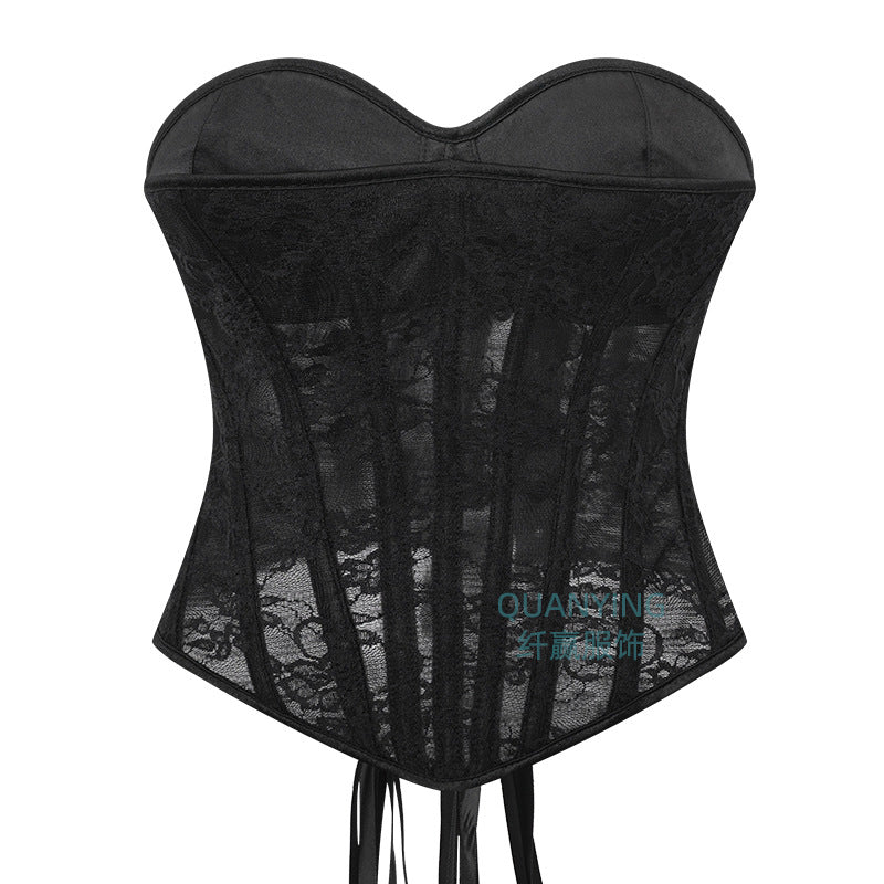 European and American style corset, waist cincher, and bust-enhancing bodysuit corset top Fishbone corset lace tube top bodysuit