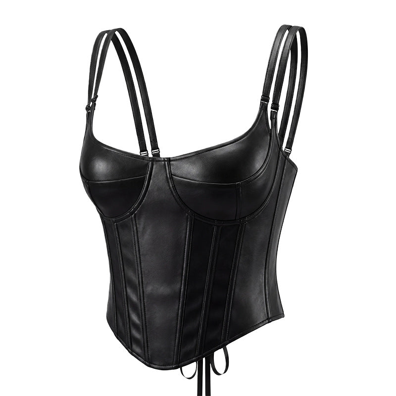 European and American style, sexy fishbone lace satin camisole top, slim-fit, low-cut, and figure-flattering, perfect for wearing as an outer layer
