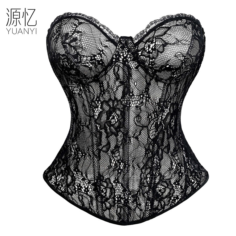 Amazon Palace Corset Tight-fitting Tummy Control Fishbone Shaping Top corset Solid color lace tube top