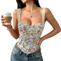 Retro printed fishbone corset camisole for women, designed for outerwear, with a stylish back, sleeveless, and a high-end, pure and sensual aesthetic