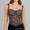 European and American style leopard print fishbone camisole, women's slimming and waist-cinching top, suitable for wearing as an outer layer, trendy and figure-hugging