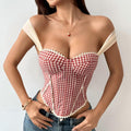 INS Foreign trade European and American women's clothing niche retro French jacquard plaid wrap-around fishbone cotton camisole71592