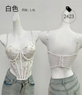 New cross-border floral embroidered fishbone corset, sexy halter top, summer outerwear, slim-fit tube top