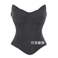 shein Autumn and winter cross-border bestseller: dark gray strapless top with cup, fishbone back design, rabbit ear detail, and built-in bra pads