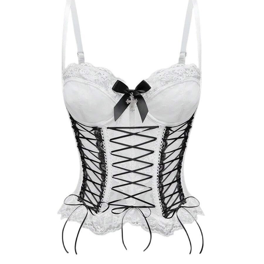 Cross Lace Tank Top Cross-border hot-selling bow-knot criss-cross lace fishbone corset