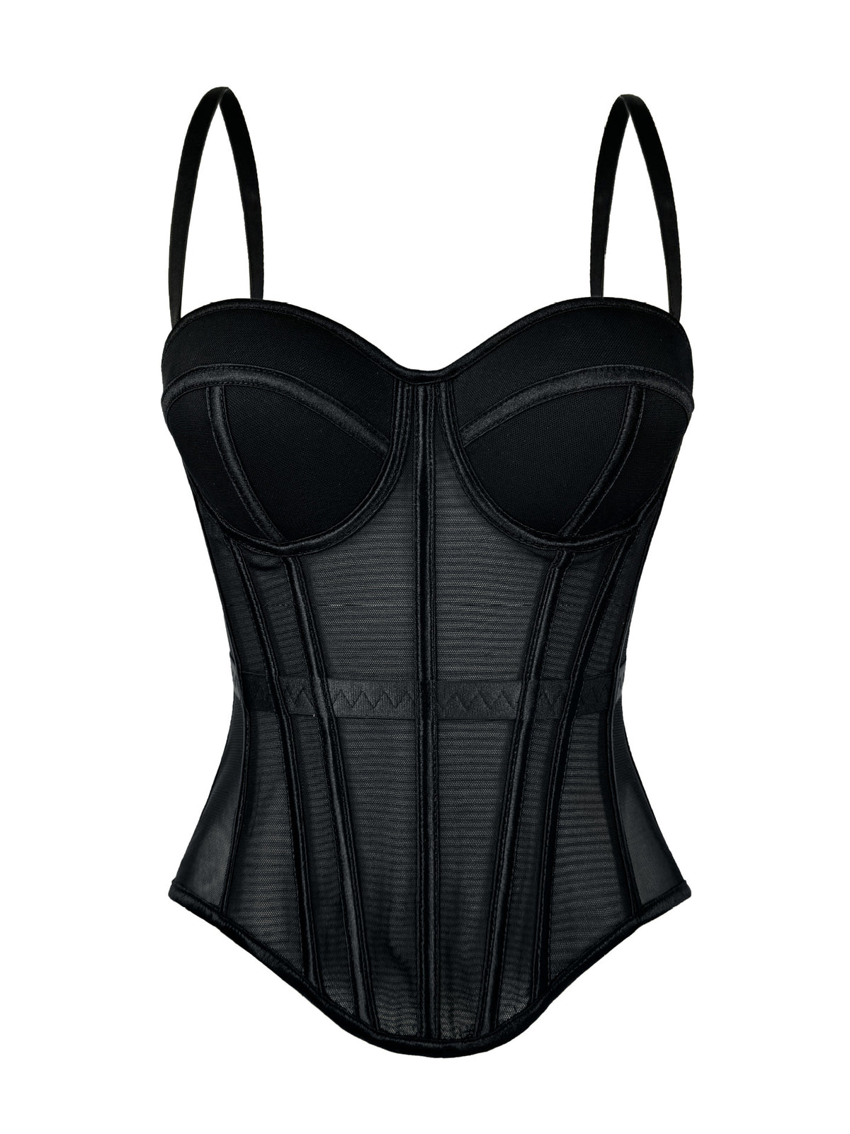 European and American style solid-color fashion fishbone corset top, waist-cinching and slimming, with mesh straps and built-in padding, can be worn as an outer layer
