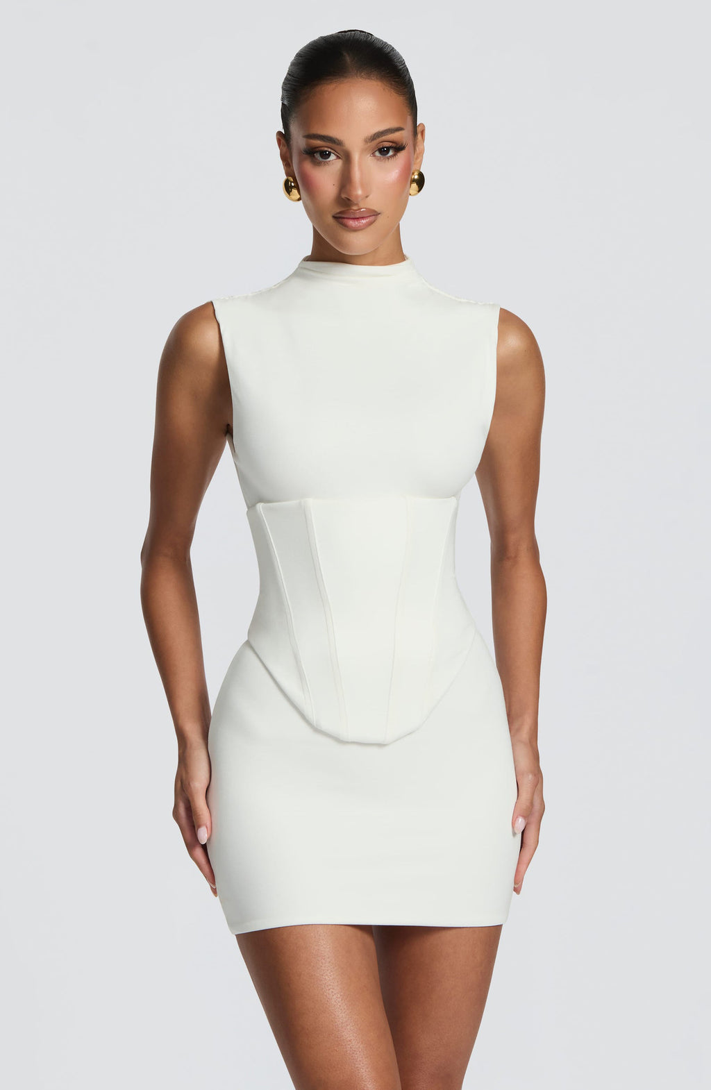 European and American cross-border foreign trade2026High-neck sleeveless dress with a fitted waist, featuring a fishbone corset design and a slim-fit, body-hugging silhouette