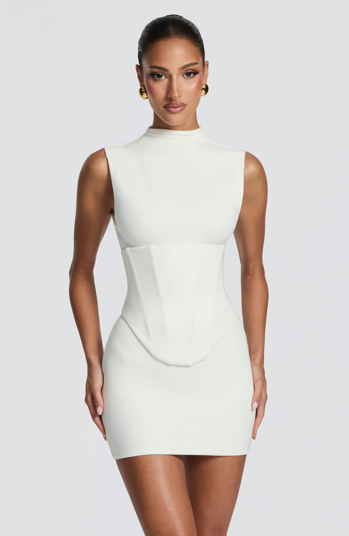 European and American cross-border foreign trade2026High-neck sleeveless dress with a fitted waist, featuring a fishbone corset design and a slim-fit, body-hugging silhouette