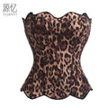 Europe and America y2k Vintage Wild Leopard Print Bustier with Waist Cincher Cross-border wave-patterned lace strapless fishbone shaping top