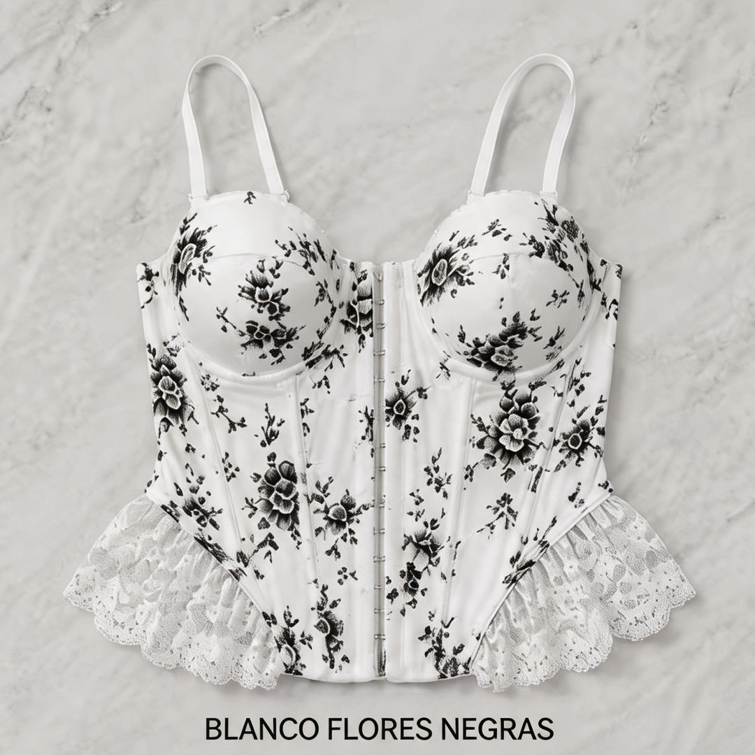European and American cross-border hot girl style French fishbone print camisole with a sexy open back and lace trim, women's top