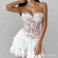 European and American style floral embroidered lace fishbone tube top, slim-fit, waist-cinching, sheer, sexy camisole, women's clothing