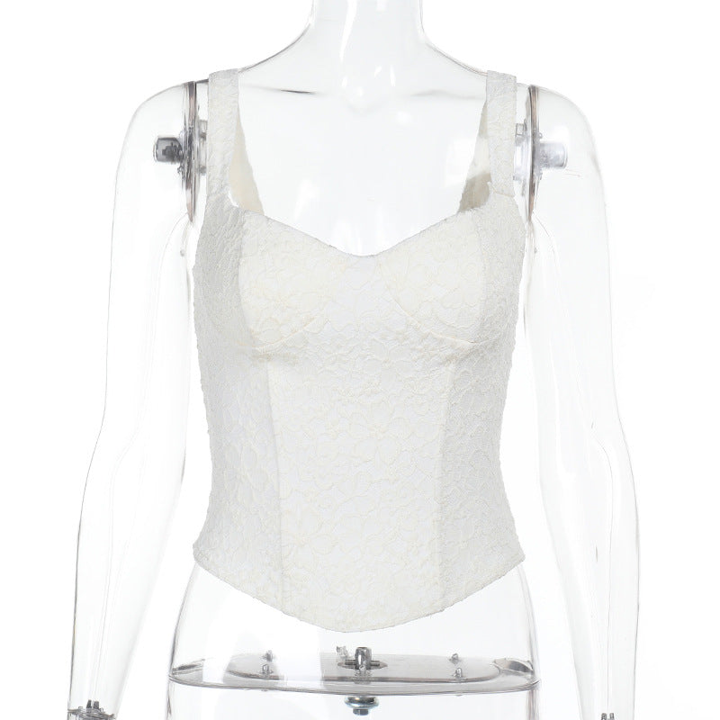 WQ25061Summer new lace waist-cinching fishbone top European and American style, cross-border, pure and elegant, sexy tube top for women
