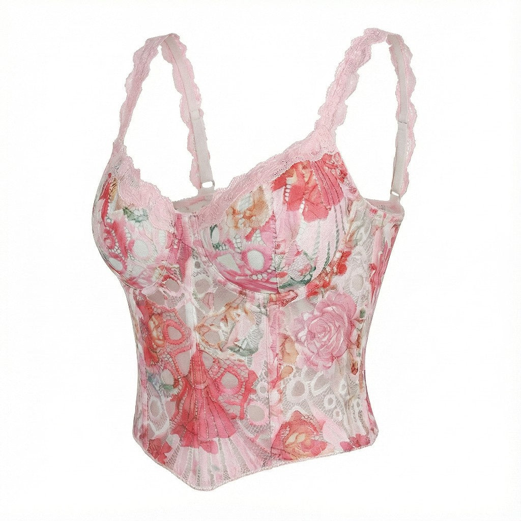 New cross-border European and American high-quality fishbone corset, sexy lace embroidered floral corset, outerwear, waist-cinching, and body-shaping top