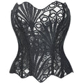 European and American French court-style shapewear, featuring an asymmetrical lace bodice, fishbone design, mesh panels, and a printed pattern