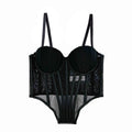American-style spicy girl high-end pleated crop top with long front and short back, irregular mesh straps, sexy fishbone design, suitable for wearing as an outer layer
