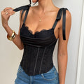 New foreign trade product: retro, sexy, and stylish satin and lace patchwork top with a bow tie and fishbone design R288