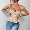 Foreign Trade ins Floral print, spring/summer style, adjustable tie-waist corset top with ruffled trim and cotton straps006