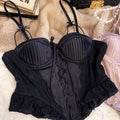 French-style sexy satin lace vest, figure-hugging and slimming, with a push-up design, fishbone support, and thin, soft underwire