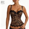 y2k Spicy girl leopard print fishbone shaping top Lace waist-cinching, figure-hugging, cross-border, sexy nightclub party bustier