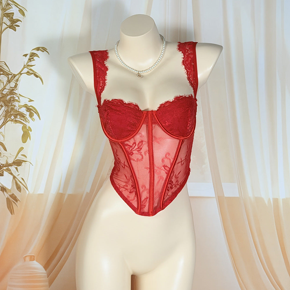 Cross-border European and American fashion new style, figure-flattering, tight-fitting, waist-cinching, lace back with drawstring, fishbone design, and detachable shoulder straps