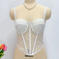European and American style sexy mesh fishbone lace camisole with unique design, suitable for wearing as an outer layer, featuring built-in bra pads and underwire