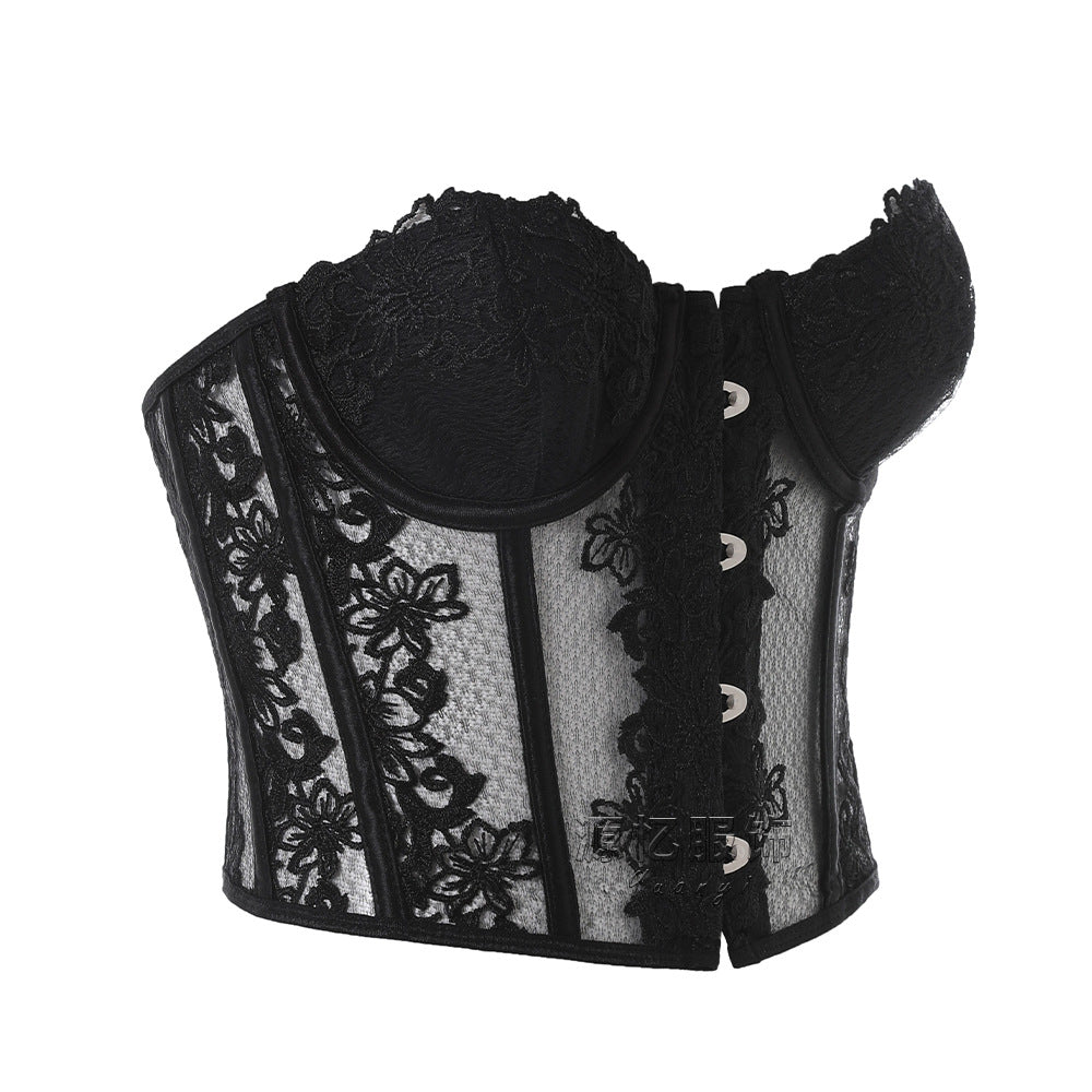 Sexy embroidered fishbone camisole with French-style heavy lace, padded bust, and tight-fitting corset, European and American style corset Wholesale