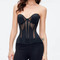 Cross-border hot girl sheer mesh bustier, sheer and cool back-tie corset, pure desire fishbone waist-shaping wrap-around top