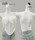 Sweet and elegant fishbone floral mesh camisole, niche retro style, waist-cinching, slimming, short vest for women