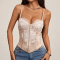 Cross-border new arrival: European and American style sexy hot girl satin lace patchwork underwire halter top with boning and hook-and-eye closure R209