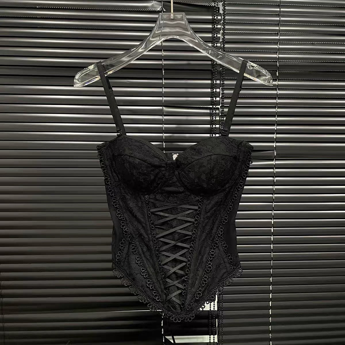 American-style sexy hot girl slim-fit fishbone camisole2025Spring and summer pure desire style lace strap waist-cinching tube top