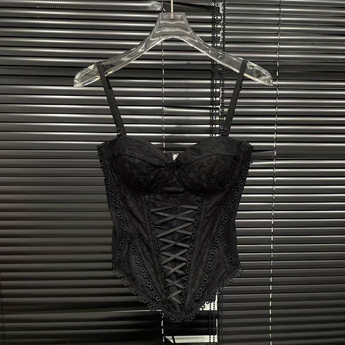 American-style sexy hot girl slim-fit fishbone camisole2025Spring and summer pure desire style lace strap waist-cinching tube top