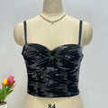 European and American style hot girl strapless halter top with jacquard sequin detailing, a shimmering, figure-hugging, and body-shaping outerwear piece, resembling a fishbone corset